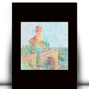 retro plakat A4, latarnia obrazek A4, plakat z latarnią morską, obrazek z latarnią morska, mały plakat na ścianę, pejzaż obrazek 21x30, mały pejzaż, vintage plakat do domu, poster A4