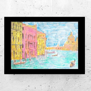 retro plakat A4, krajobraz plakat vintage, Wenecja plakat 21x30, Wenecja obrazek A4, plakat z Wenecją, plakat z pejzażem, vintage obrazek A4, podróże plakat, Włochy obrazek do domu