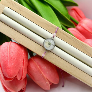 Regulowana bransoletka na sznurku wiosna 2025 z morganitem i kwiatami