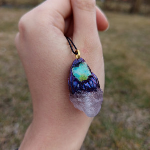 Amulet ochronny z ametystem i opalem etiopskim , witchy, magia, fanatsy