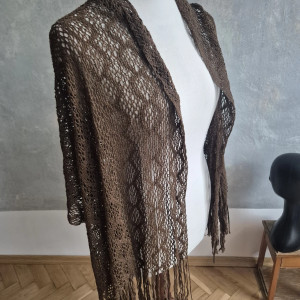Ażurowy brązowy szalik
