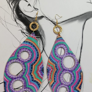 Kolczyki z włoskiej skóry boho ręcznie malowane