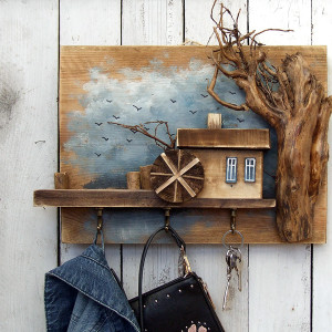 Wieszak ze starego drewna - Młyn na skraju wsi