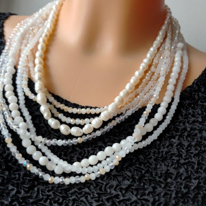 Naszyjnik Perły Rzeczne Kryształki Szklane nasz25.37