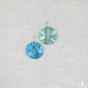 6503 zielone, niebieskie, niepowtarzalne, duże, dwustronne kolczyki; 4 w 1;