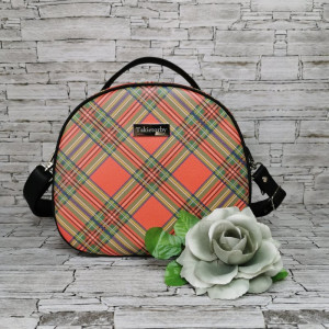 Kuferek torebka damska torebka na ramę ekoskóra - kratka czerwono zielona