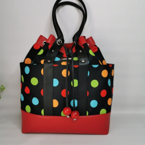 Duża torba damska bucket bag w grochy