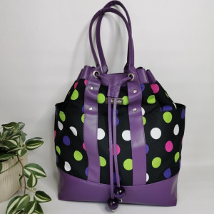 Duża torba damska bucket bag w grochy 2