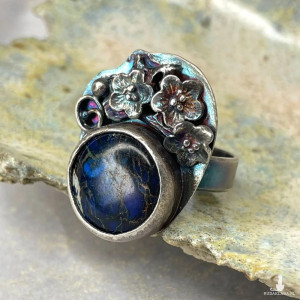 Srebrny pierścionek z jaspisem “Głębia oceanu” a1149