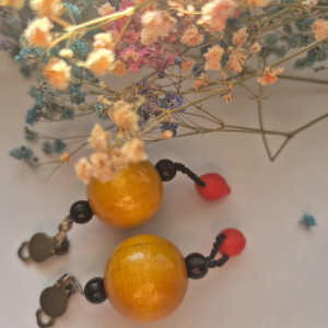 klipsy drewniane z poziomką