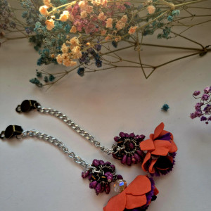 Klipsy długie kwiaty na łańcuszku