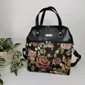 Duża torebka damska handmade kuferek - żakard kwiaty