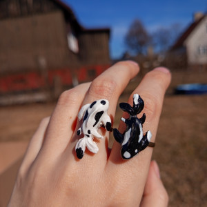 Komplet pierscionków karpi koi yin yang, recznie malowane i rzebione, idealny na prezent, magia, fantasy