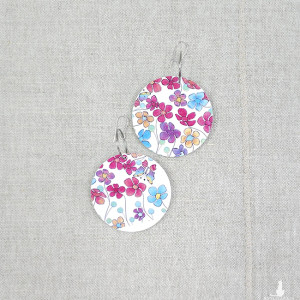 6681 kolorowe, niepowtarzalne, duże, dwustronne kolczyki; kwiatowe kolczyki;