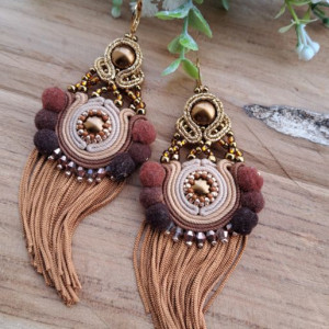 Kolczyki sutasz Frida II brązowe beżowe długie