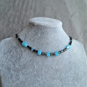 Naszyjnik choker, koraliki z hematytu i szkła