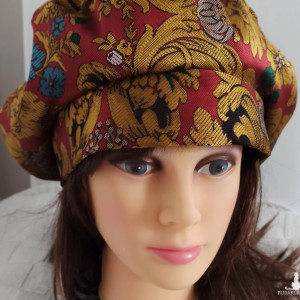 Żakardowy beret  na wiosnę i jesień z podszewką