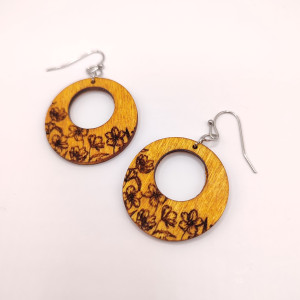 Kolczyki drewniane miodowe kwiatowe