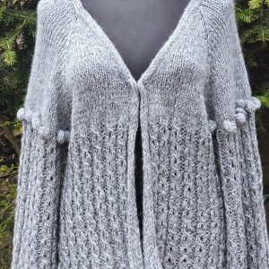 Szary kardigan, bezszwowy reglan, szerokie rękawy