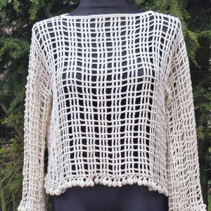 Oversizowy ażurowy sweterek / narzutka na lato, boho, szerokie rękawy