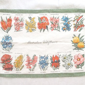 retro serwetka z lnu, kwiaty serwetka prl, vintage serweta z kwiatkami, len serweta kwiatki, prl serwetka z nadrukiem, prl tkaniny, prl sprzęty, prl makatka, makatka z prl