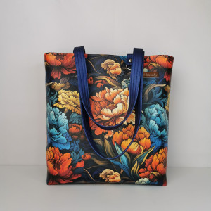 Torebka damska shopper bag torebka na ramię zamykana ekoskóra  - kwiaty 2