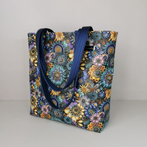 Torebka damska shopper bag torebka na ramię zamykana ekoskóra  - kwiaty 4