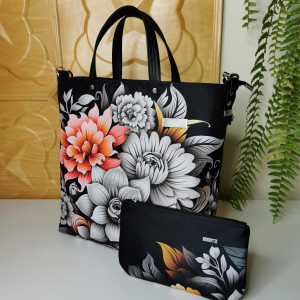 Torebka damska shopper bag torebka z kosmetyczką - bukiet kwiatów