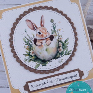 Kartka wielkanocna z króliczkiem w jajku