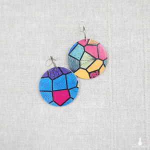 6691 kolorowe, niepowtarzalne, duże, dwustronne kolczyki; witraż