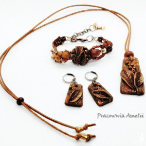 polymer clay ciepłe brązy komplet 3 elementy