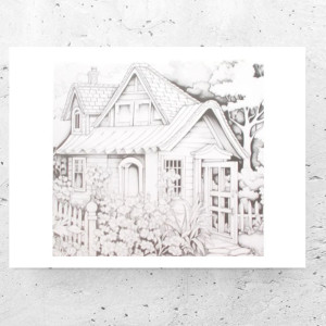 czarno biały plakat z domkiem, chatka plakat hygge, domek plakat A4, małe plakaty na ścianę, skandynawskie plakaty, czarno białe plakaty do domu, czarno biały plakat z chatką, posters A4