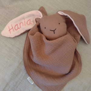 muślinowy króliczek szmatka przytulanka pieluszka z organicznego muślinu