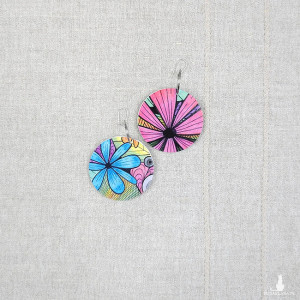6709 kolorowe, niepowtarzalne, duże, dwustronne kolczyki; kwiaty