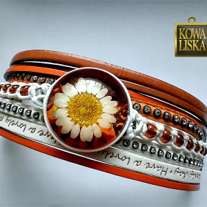 Daisy V - bransoleta z żywicy i rzemieni