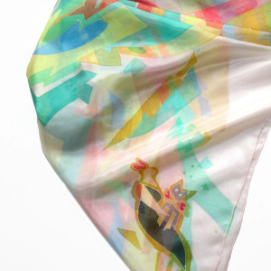 Duża jedwabna chusta malowana Pani z kotem