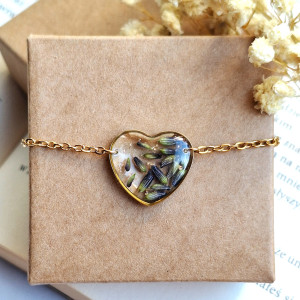 Bransoletka z żywicy serce z lawendą