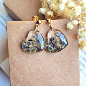 Kolczyki z żywicy serca z lawendą