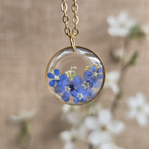 Bukiet kwiatowy łąka Złota zawieszka złoty wisiorek kwiat naszyjnik żywica z żywicy kwiaty niezapominajki