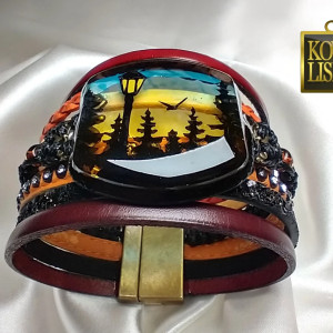 Wolny - ciężka bransoleta z żywicy i rzemieni