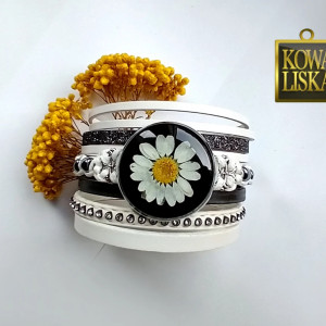 Daisy II - bransoleta z żywicy i rzemieni