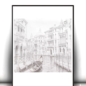 podróże plakaty, biało czarne plakaty do domu, Wenecja plakat A4, plakat z pejzażem, plakat z miastem, plakat z Wenecją, czarno biały plakat do salonu, mały plakat do biura, ładne plakaty a4