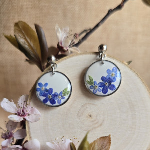 Srebrne kolczyki wiszące niezapominajki niezapominajkami kwiaty z prawdziwymi kwiatami naturalne