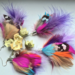 Kolczyki  boho szaleństwo pióra i kwiaty