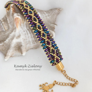 Bransoletka "gąsieniczka" fioletowa, z ośmiorniczką