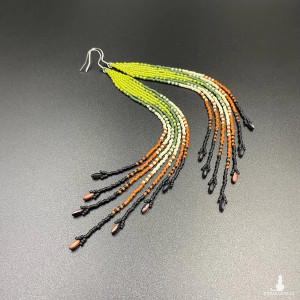 KOLCZYKI DO RAMION Z KORALIKÓW MIYUKI- ZIELONY RUDY CZARNY KREMOWY #917