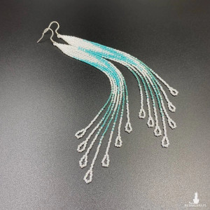 KOLCZYKI DO RAMION Z KORALIKÓW biały, turkusowy #920