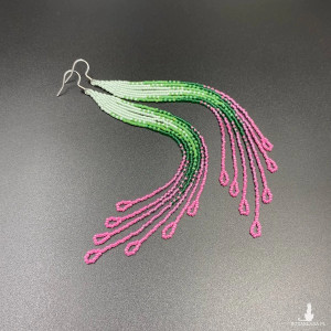 KOLCZYKI DO RAMION Z KORALIKÓW MIYUKI- zielony różowy #918