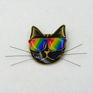 Przypinka tęczowa pride z żywicy z kotem 001