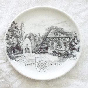 retro talerzyk z miastem, vintage talerzyk stad Willich, mały talerzyk, niemiecki talerzyk  Uhlenhorst Gegr, talerzyk z krajobrazem, talerzyk z pejzażem, talerzyk z widoczkiem